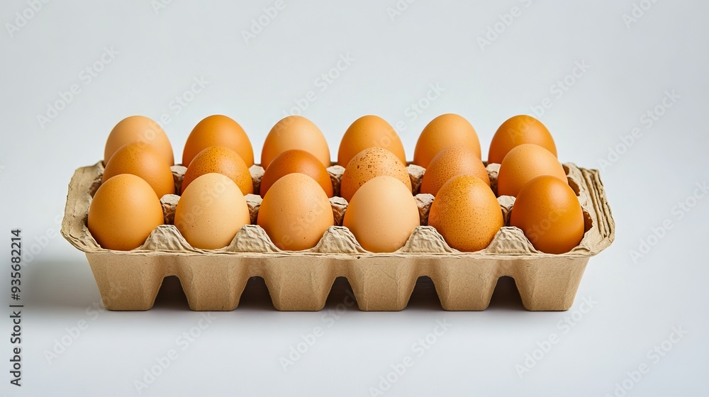A carton of brown eggs on a white background A carton of brown eggs on a white background