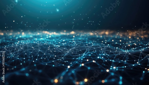 Abstract blue and gold digital network background.