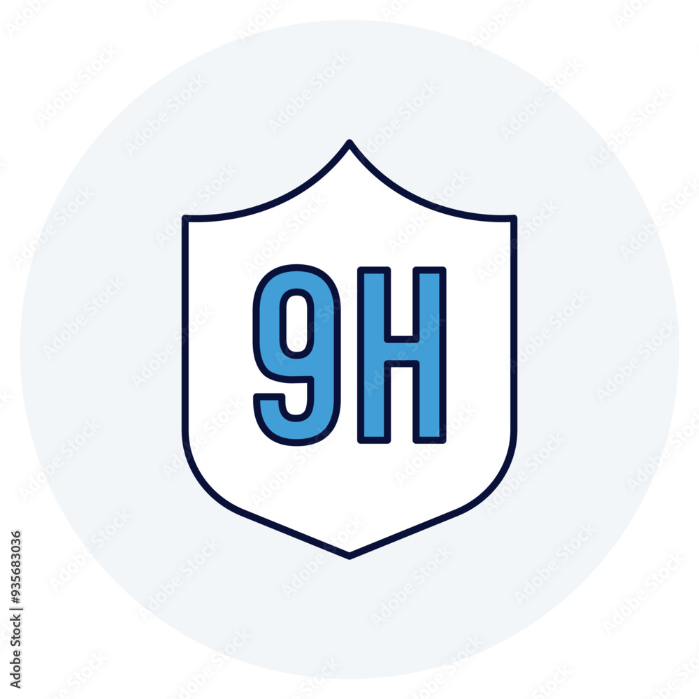 9H Durability Icon Design. Represents High Hardness, 9H Hardness, Extreme Durability, Scratch Resistance. Vector icon. 9H Durability Icon Design. Represents High Hardness, 9H Hardness, Extreme Durability, Scratch Resistance. Vector icon.