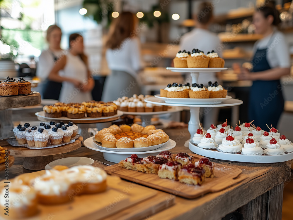 Delicious array of freshly baked desserts displayed at a cozy bakery during the afternoon Delicious array of freshly baked desserts displayed at a cozy bakery during the afternoon