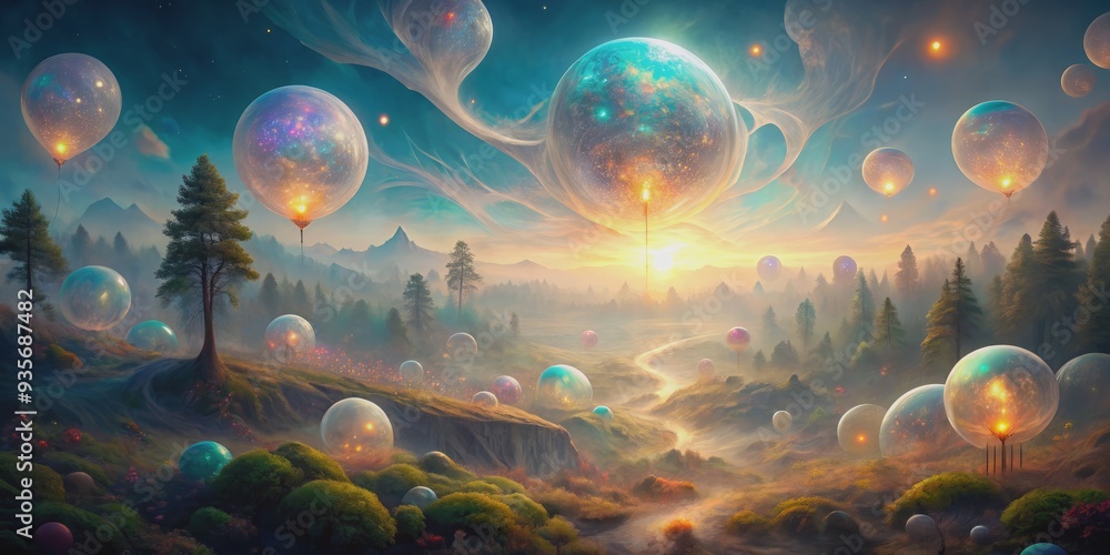 Ethereal aura swirls around a misty, dreamlike landscape as vibrant, glowing orbs and wispy tendrils evoke a sense of mystical, otherworldly energy emanating from the unknown. Ethereal aura swirls around a misty, dreamlike landscape as vibrant, glowing orbs and wispy tendrils evoke a sense of mystical, otherworldly energy emanating from the unknown.