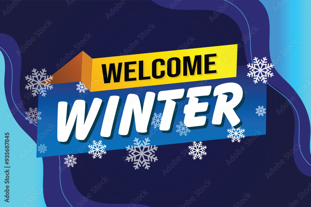 Fototapeta premium welcome winter word text concept icon logo sign symbol vector note blue style for use landing page, template, social media, web, mobile app, poster, banner, flyer, background, gift card, coupon