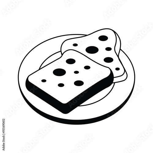 Breakfast, snacks, bakery, toasted bread with butter vector design