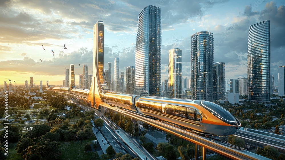 Skyward Glides - Futuristic Urban Vertical Transportation System in Modern Cityscape Skyward Glides - Futuristic Urban Vertical Transportation System in Modern Cityscape