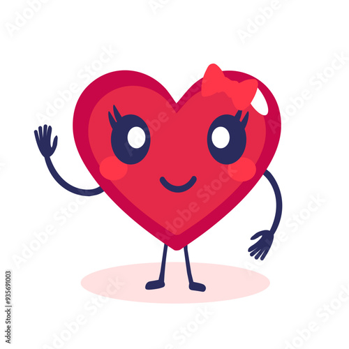 Happy cute heart. Vector cartoon character in flat style isolated on white background.