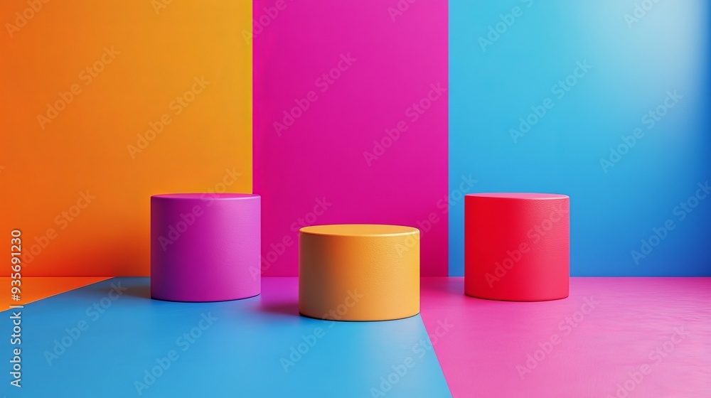 Three colorful cubes are placed on a blue and pink background Three colorful cubes are placed on a blue and pink background