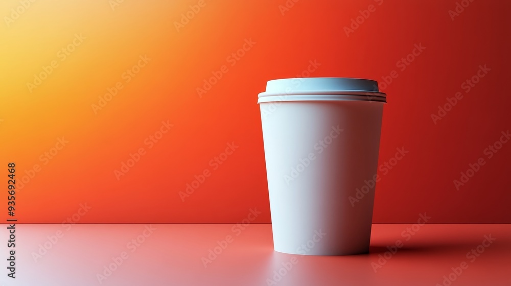 A white coffee cup sits on a red background A white coffee cup sits on a red background