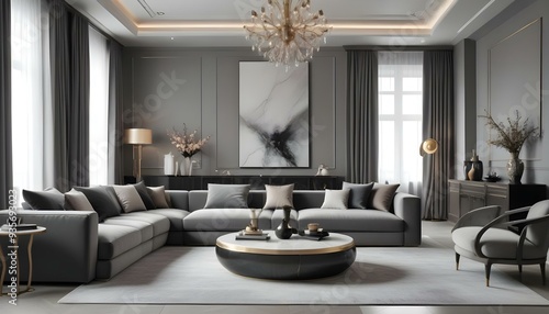 Photo modern style interior room 3d illustration,Premium Living Room Design Modern Luxury Interiors