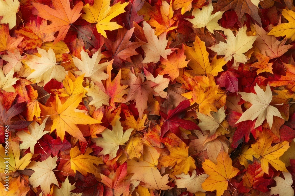 A Close-Up View of Vibrant Autumn Leaves in Various Shades of Red, Yellow, and Orange A Close-Up View of Vibrant Autumn Leaves in Various Shades of Red, Yellow, and Orange