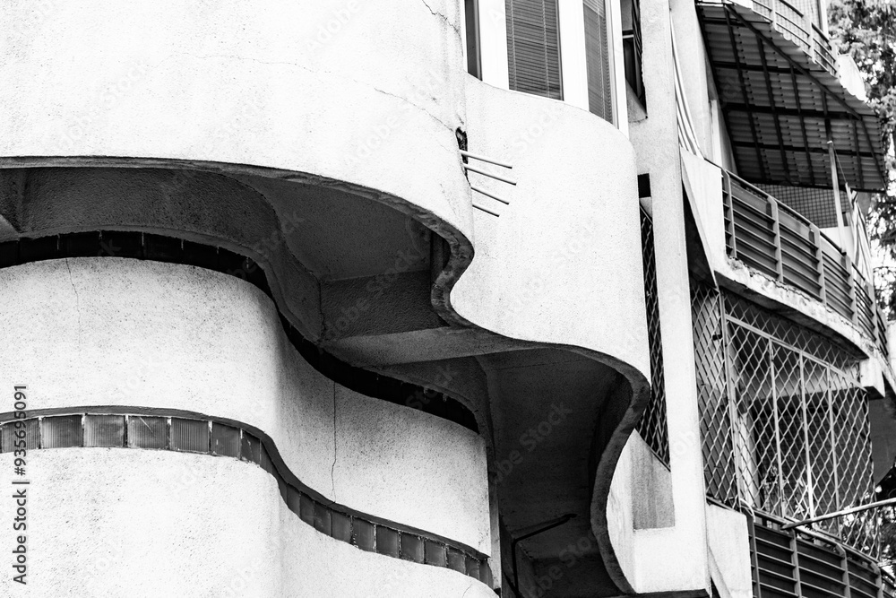Modernist style architectural detail from a building in Tbilisi, Georgia