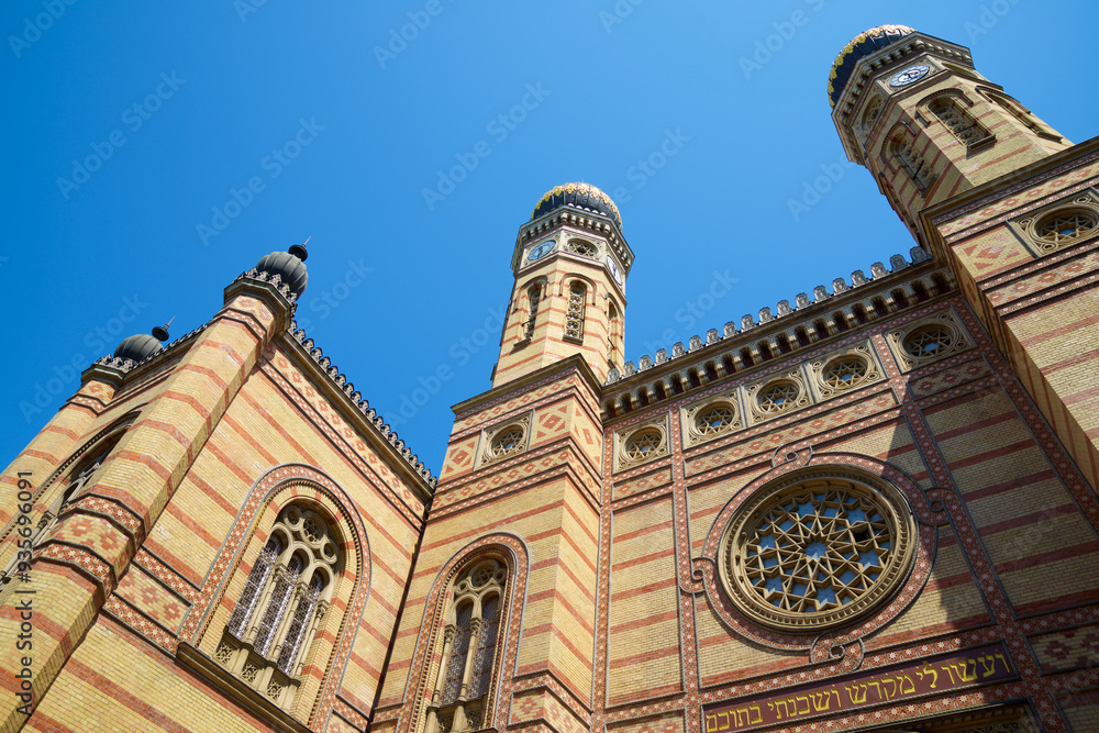 Exterior view of the largest synagogue in Europe in Budapest, Hungary. Exterior view of the largest synagogue in Europe in Budapest, Hungary.