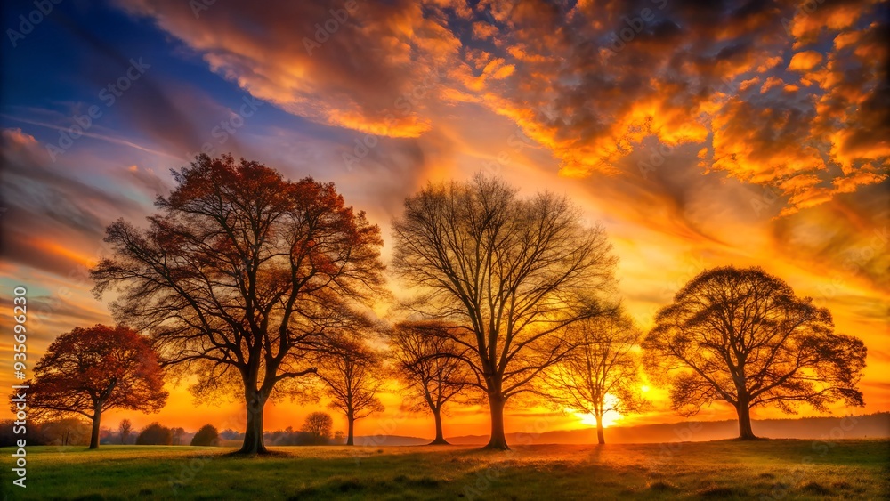 Autumn sunset behind silhouette of trees Autumn sunset behind silhouette of trees