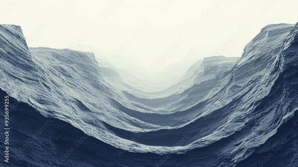 Fototapeta premium Mysterious and serene landscape of layered rock formations, evoking sense of depth and tranquility. soft light enhances contours, creating dreamlike atmosphere. 