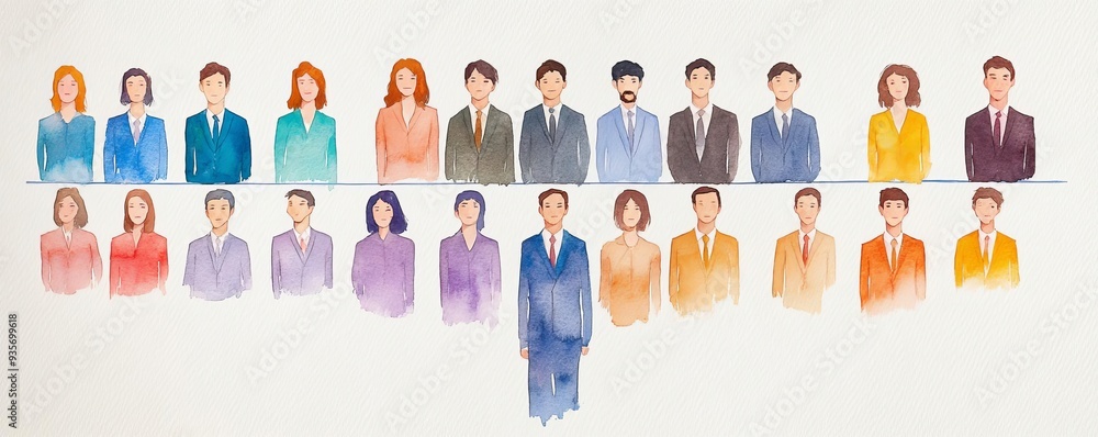 Fototapeta premium Organization structure, hierarchical diagram, clear roles, watercolor style, clean lines and soft hues