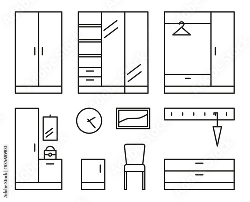 Outline Icons of Modern Furniture and Decor