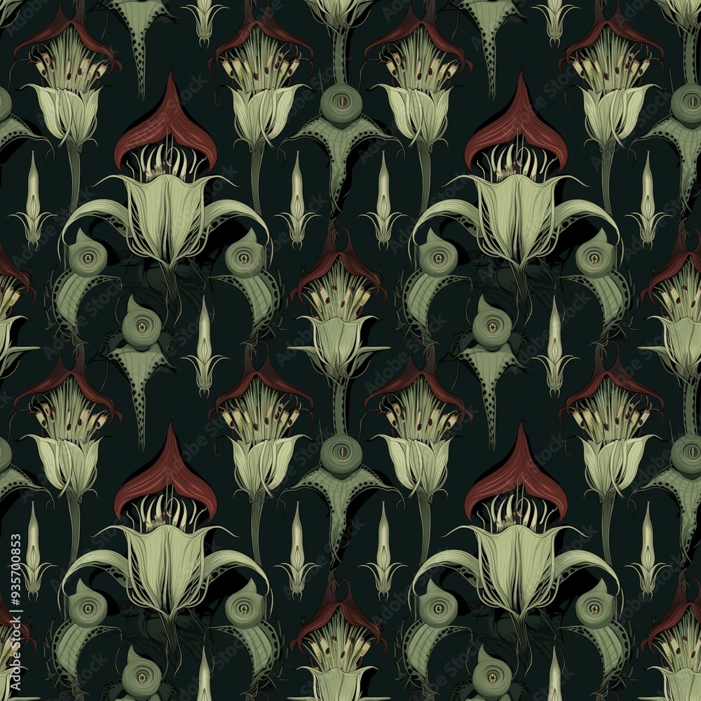 Fototapeta Whimsigoth Victorian corpse flower seamless floral pattern 