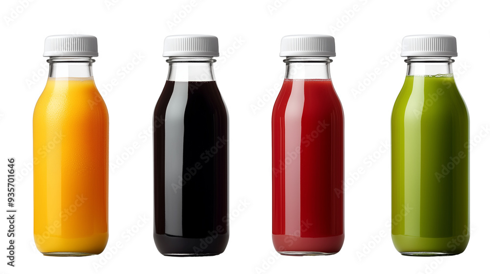Set of freshly squeezed juices in bottles isolated on transparent background Set of freshly squeezed juices in bottles isolated on transparent background