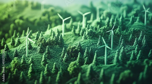 Wind Turbines Amidst a Lush Forest Landscape photo