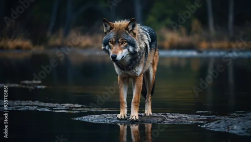 Fototapeta samoprzylepna Wilk w naturalnym środowisku. Generative AI.