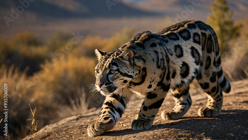 Pantera mglista w naturalnym środowisku. Generative AI.