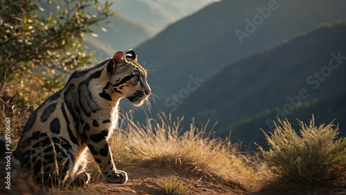 Pantera mglista w naturalnym środowisku. Generative AI.