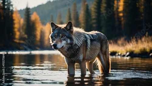 Fototapeta samoprzylepna Wilk w naturalnym środowisku. Generative AI.