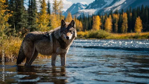 Fototapeta samoprzylepna Wilk w naturalnym środowisku. Generative AI.