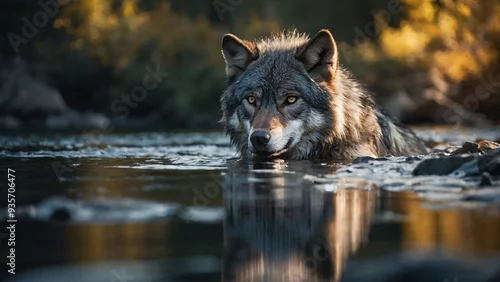 Fototapeta samoprzylepna Wilk w naturalnym środowisku. Generative AI.