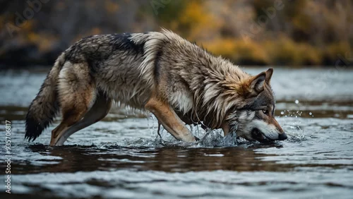 Fototapeta samoprzylepna Wilk w naturalnym środowisku. Generative AI.