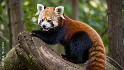 Panda ruda w naturalnym środowisku. Generative AI.