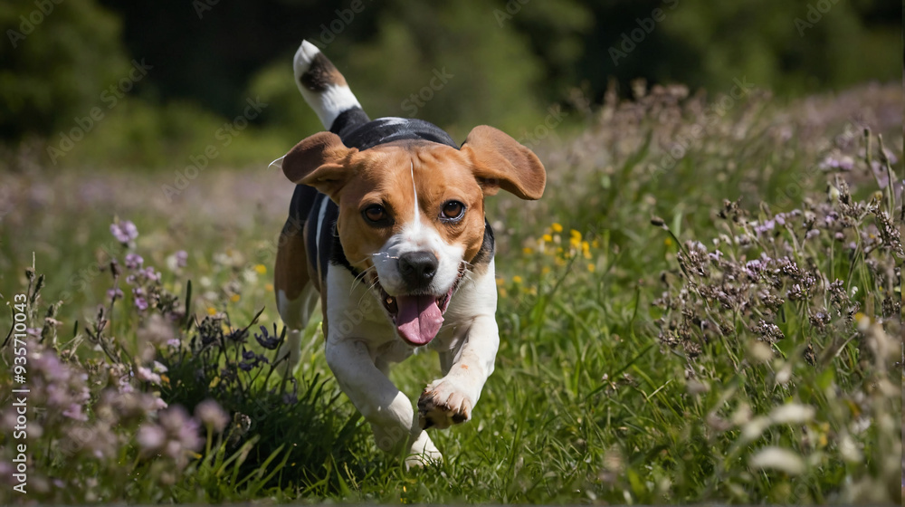 Pies beagle w naturalnym środowisku. Generative AI.