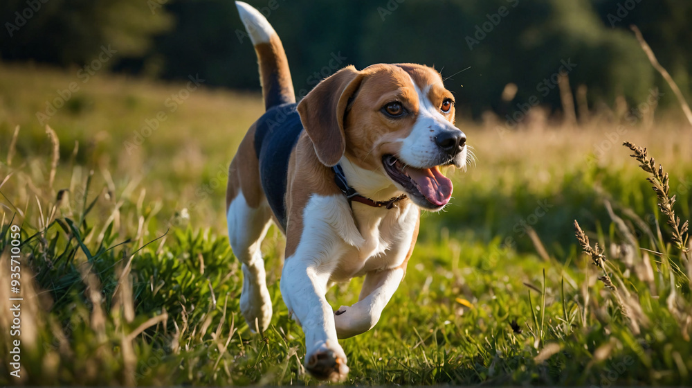 Pies beagle w naturalnym środowisku. Generative AI.