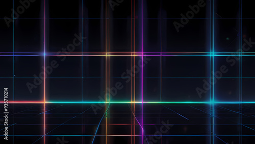 A futuristic flat vector background featuring a dark, minimalistic grid with bright, intersecting laser beams