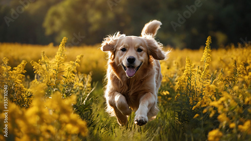 Obraz na płótnie Pies rasy Golden Retriever. Generative AI. w salonie