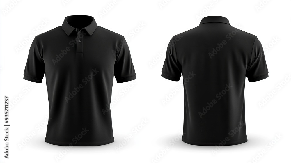 Men black polo shirt front and back view, Isolated blank front and back polo t-shirt for graphic design mock up.generative ai Men black polo shirt front and back view, Isolated blank front and back polo t-shirt for graphic design mock up.generative ai