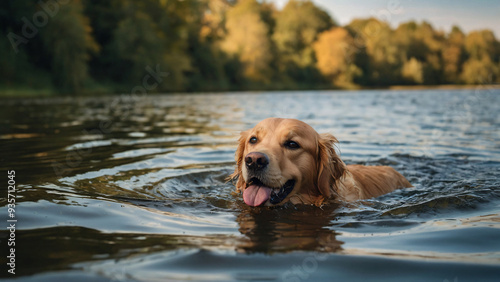 Obraz na płótnie Pies rasy Golden retriever. Generative AI. w salonie