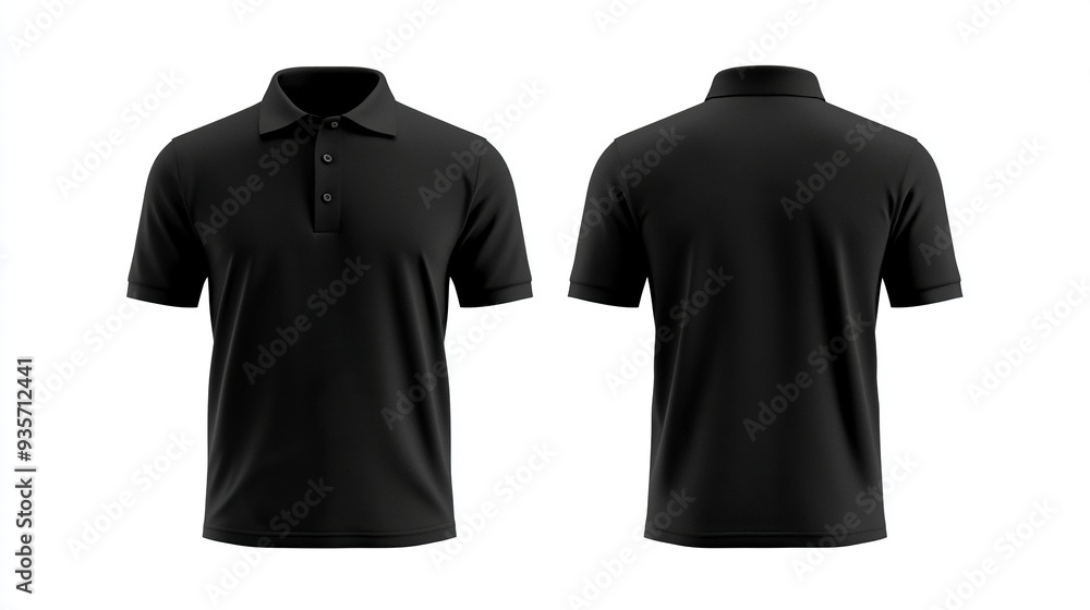 Men black polo shirt front and back view, Isolated blank front and back polo t-shirt for graphic design mock up.generative ai Men black polo shirt front and back view, Isolated blank front and back polo t-shirt for graphic design mock up.generative ai
