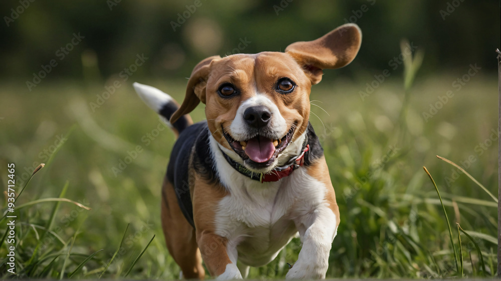 Pies beagle w naturalnym środowisku. Generative AI.