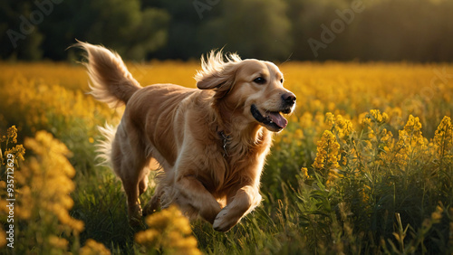 Obraz na płótnie Pies rasy Golden retriever. Generative AI. w salonie