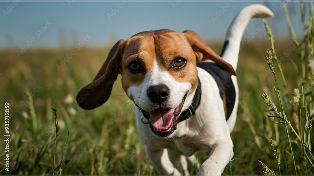 Pies beagle w naturalnym środowisku. Generative AI.