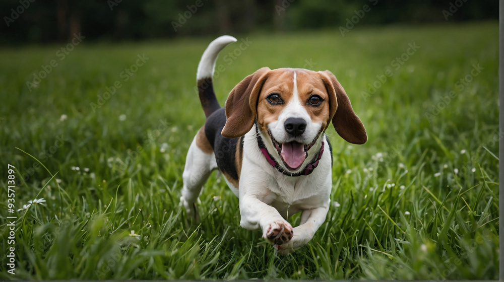 Pies beagle w naturalnym środowisku. Generative AI.