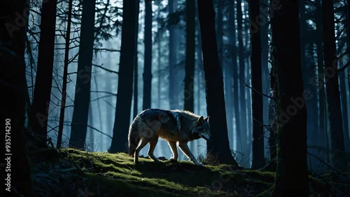 Fototapeta Wilk w naturalnym środowisku. Generative AI.