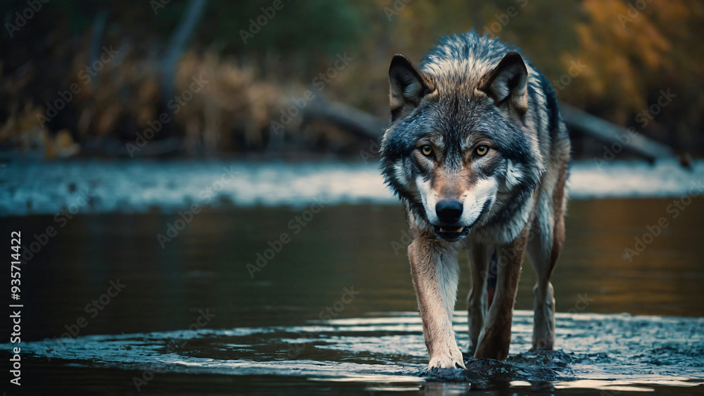 Wilk w naturalnym środowisku. Generative AI.