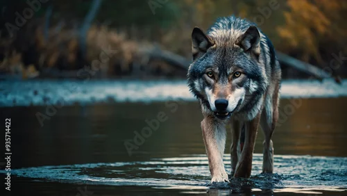 Obraz Wilk w naturalnym środowisku. Generative AI.