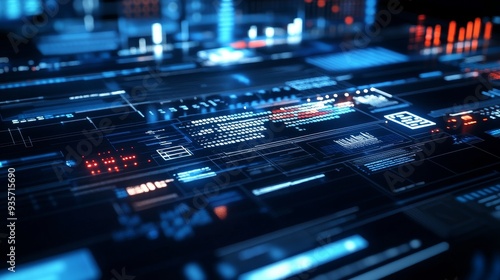 Wallpaper Mural Abstract digital interface with glowing blue and red elements. Futuristic technology concept. Torontodigital.ca