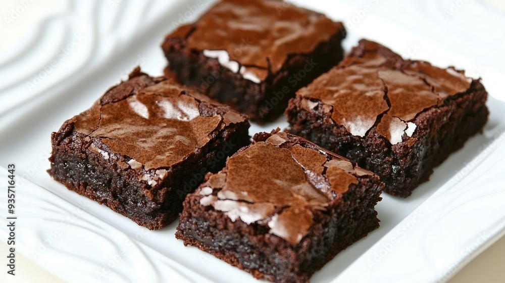 Fudgy brownies served on a clean white plate, with rich chocolate melting and creating a mouth-watering presentation. Fudgy brownies served on a clean white plate, with rich chocolate melting and creating a mouth-watering presentation.