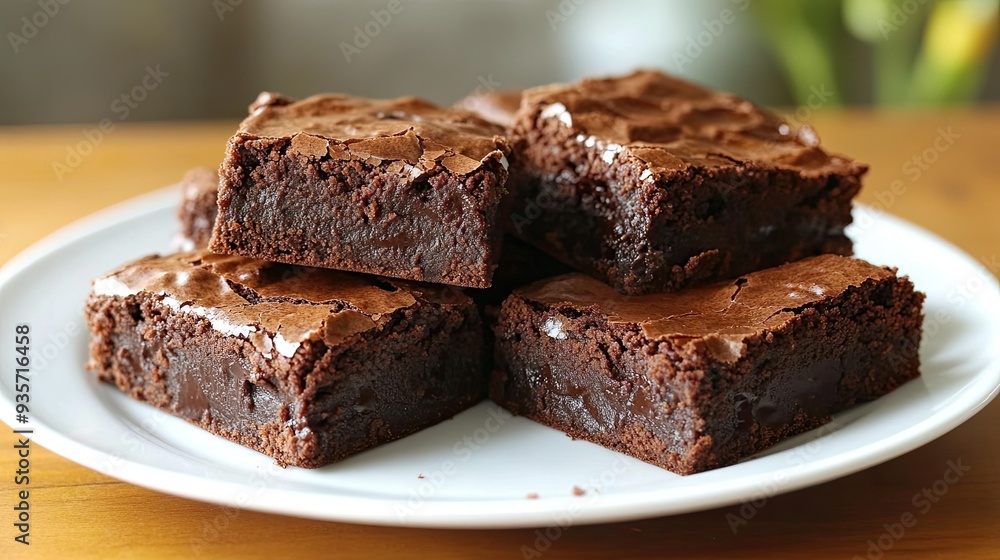 Fudgy brownies served on a clean white plate, with rich chocolate melting and creating a mouth-watering presentation. Fudgy brownies served on a clean white plate, with rich chocolate melting and creating a mouth-watering presentation.