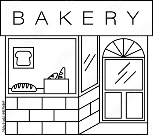 Monoline Building Vector Illustration of Bake Shop