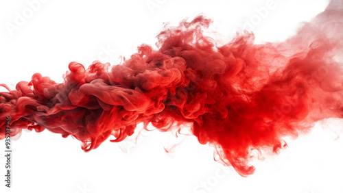 Realistic red smoke isolated on white background
