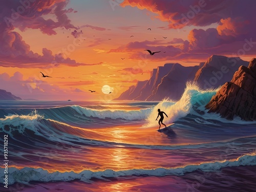 sunset on the sea,sunset on the beach,surfer on the beach